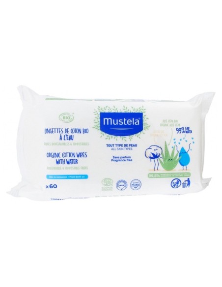 Mustela toallitas de agua de algodón bio 60u Mustela - 1